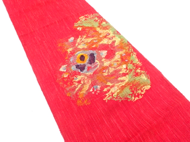 手織り真綿紬　抽象模様織り出し名古屋帯